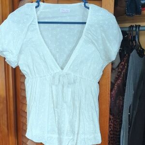 Pink Lily Cream Eyelet Blouse